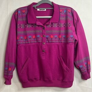 💥🍒VTG Blast Pullover Sweater Magenta w/ Colorful‎ Designs💥🍒